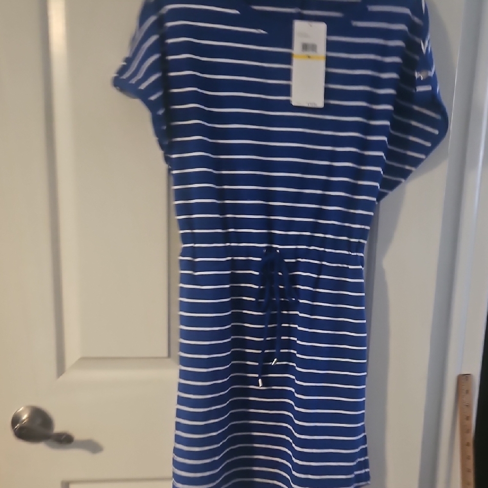 NWT Blue and White Striped Drawstring Waist Dress M